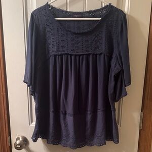 Navy Blouse with Eyelet Detailing